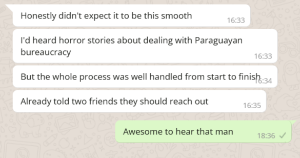 Client says the Paraguay residency process was smoother than expected